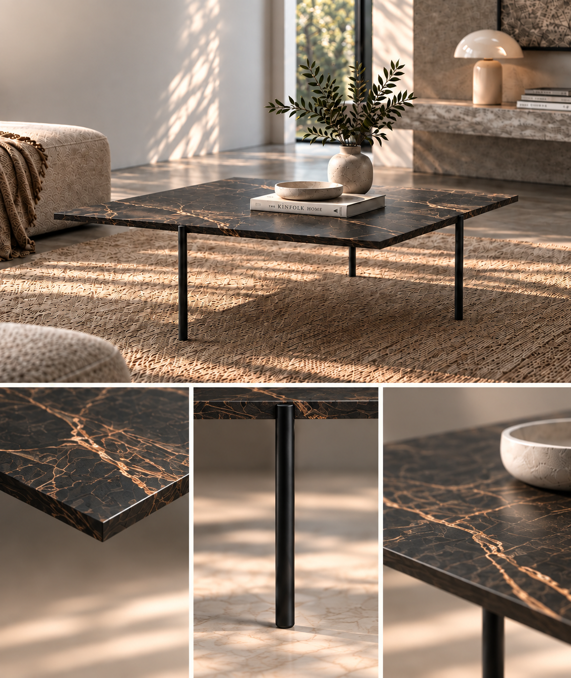 SQUARE 2 sofabord med Dekton-bordplade og sort stålstel